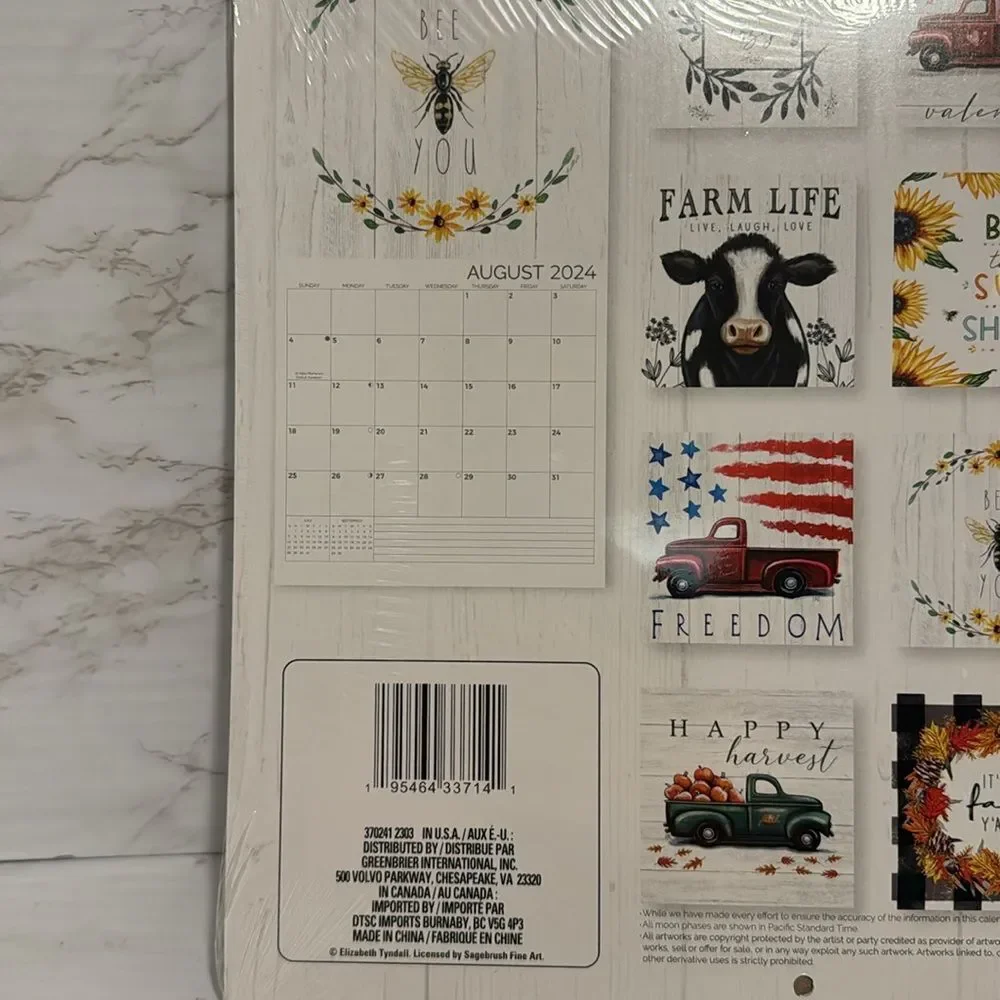 Farm‎ life 2024 yearly calendar with farm items and sayings
